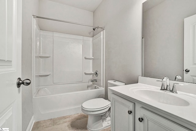 full bathroom featuring shower / tub combination, vanity, and toilet