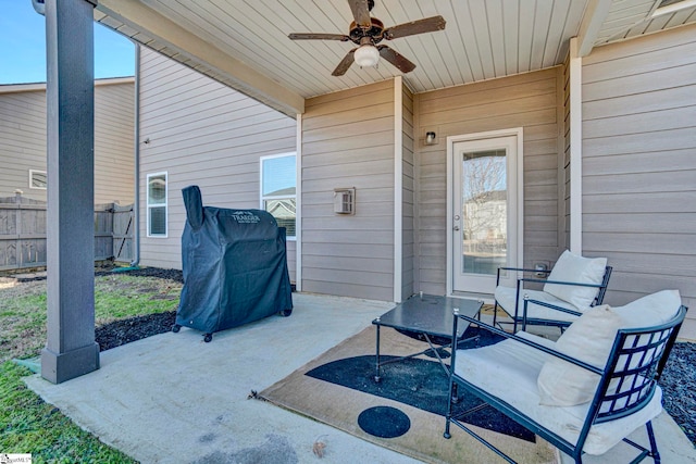 view of patio / terrace featuring ceiling fan