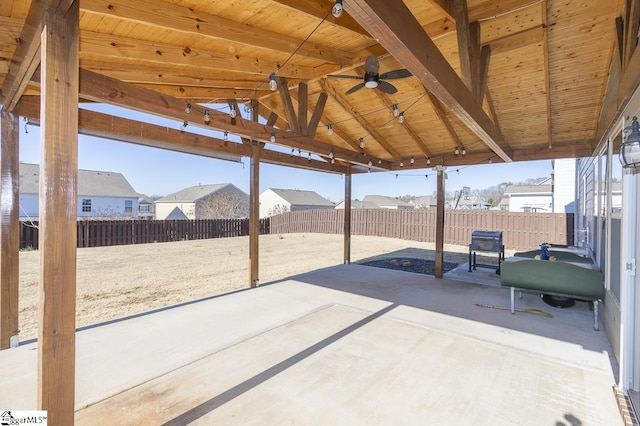 view of patio featuring ceiling fan