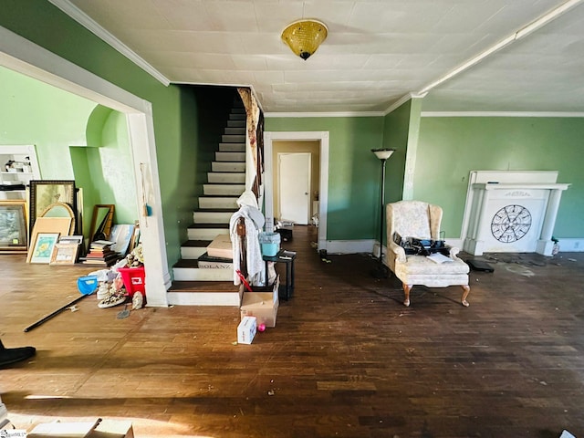 interior space featuring ornamental molding and hardwood / wood-style floors