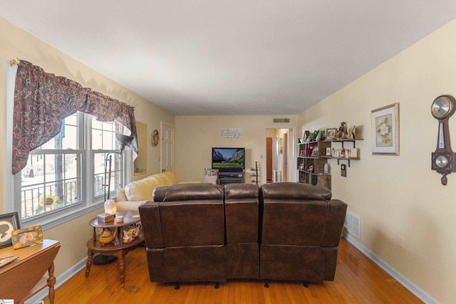 living room with light wood-type flooring