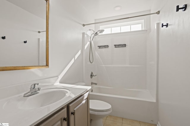 full bathroom with shower / bathtub combination, tile patterned floors, toilet, and vanity