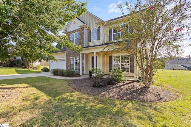 view of front of house with a front yard and a porch