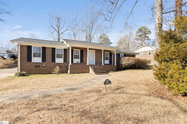 single story home with a front yard and a porch