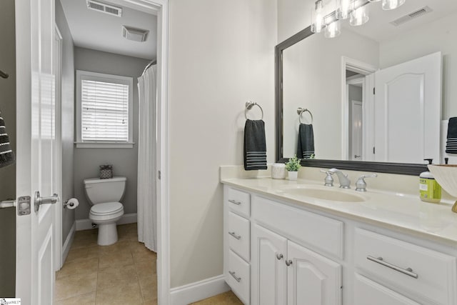 bathroom featuring tile patterned floors, vanity, and toilet