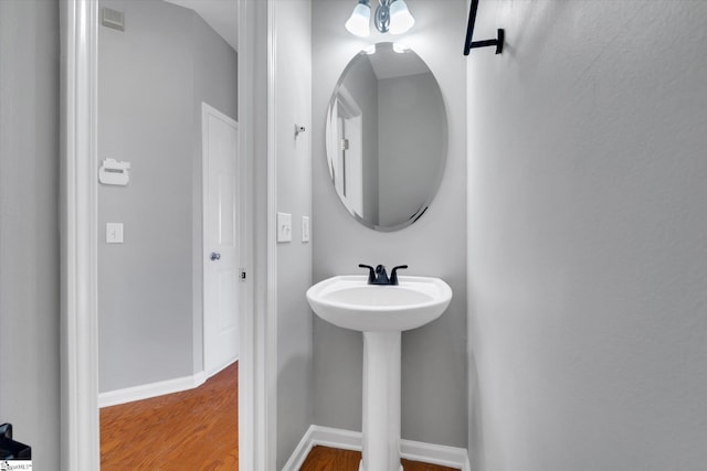 bathroom featuring wood-type flooring and sink