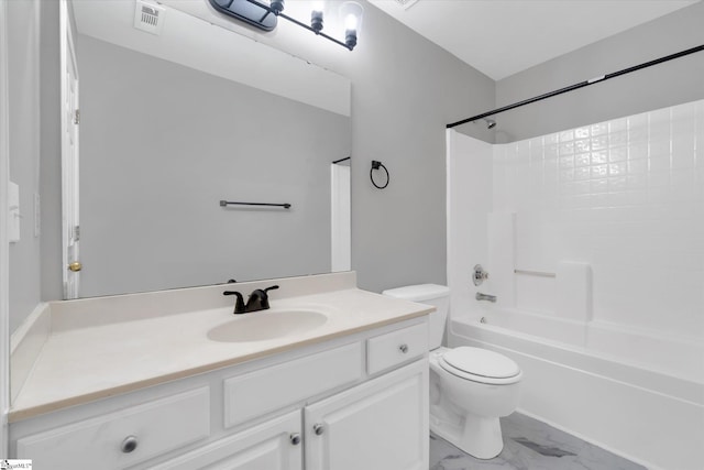 full bathroom with toilet, shower / tub combination, and vanity