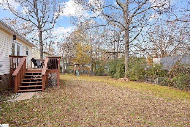 view of yard featuring a deck