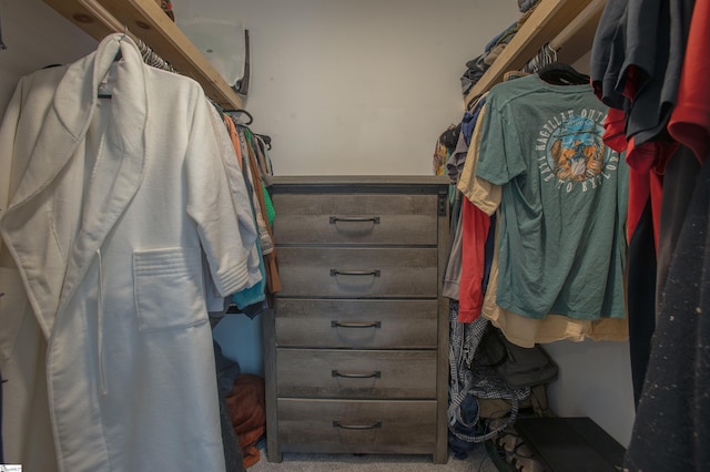 walk in closet with carpet floors