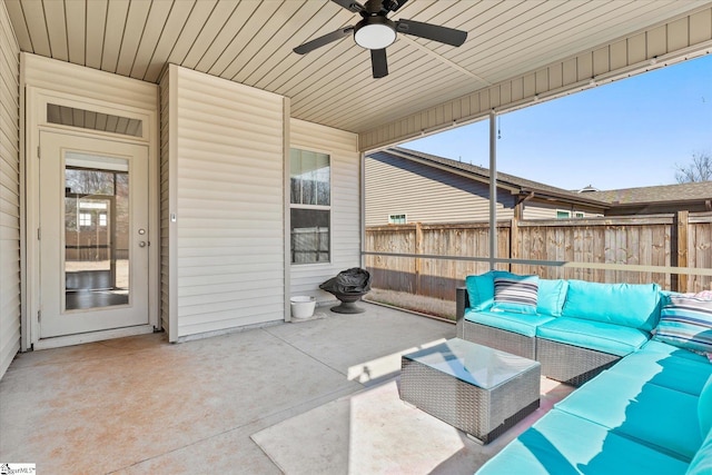 view of patio / terrace with ceiling fan and outdoor lounge area