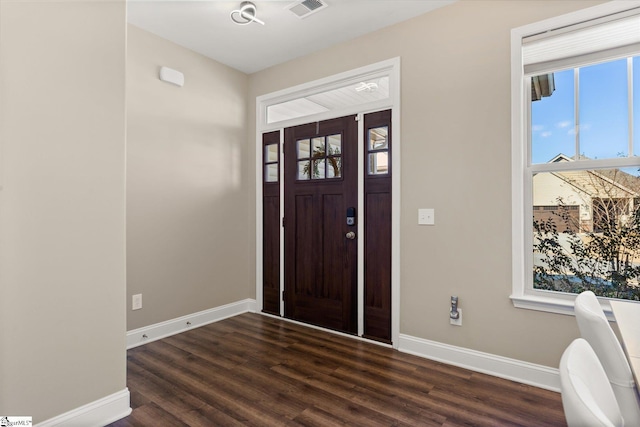 foyer entrance with dark wood-type flooring