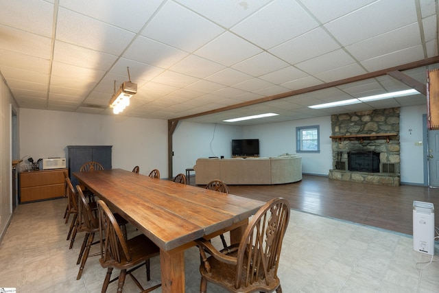 dining room with a fireplace