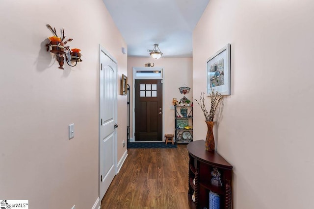 entryway with dark wood-type flooring