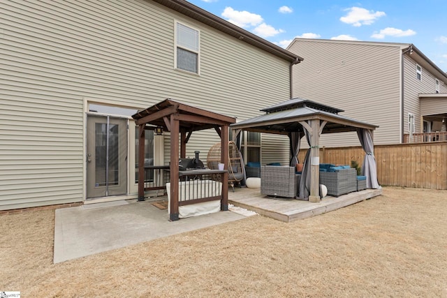 view of patio featuring a gazebo and an outdoor hangout area