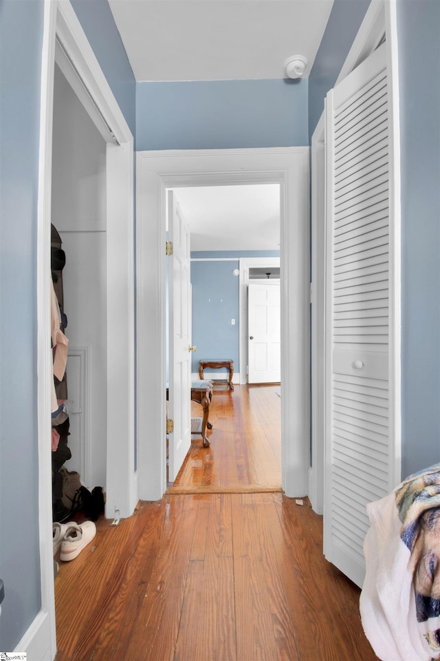 hall with wood-type flooring