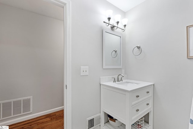 bathroom with vanity and wood-type flooring