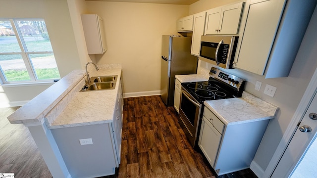 kitchen featuring sink, white cabinets, dark hardwood / wood-style floors, and stainless steel appliances