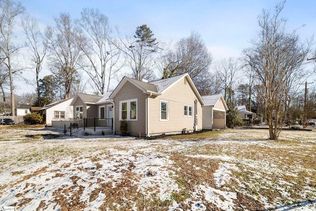 view of snow covered property