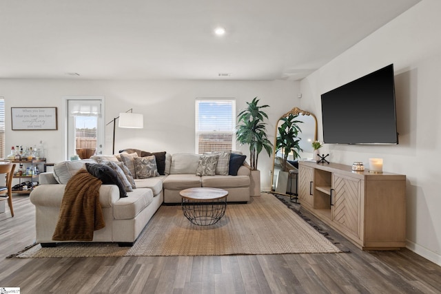 living room with hardwood / wood-style floors