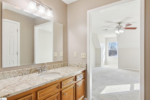 bathroom with vanity and ceiling fan