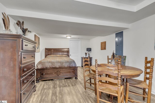 bedroom with light hardwood / wood-style floors