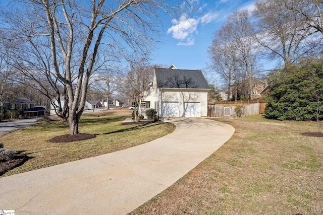 view of yard with a garage