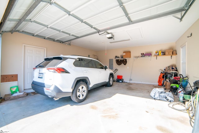 garage with a garage door opener