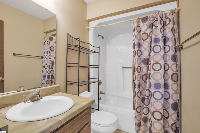 full bathroom with vanity, toilet, and shower / bath combo with shower curtain