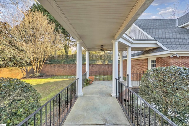 view of patio featuring a porch and ceiling fan