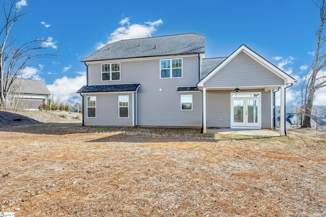 rear view of property featuring a patio, french doors, and ceiling fan