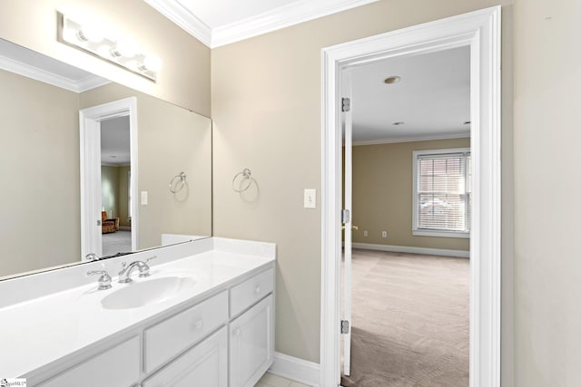 bathroom featuring vanity and crown molding