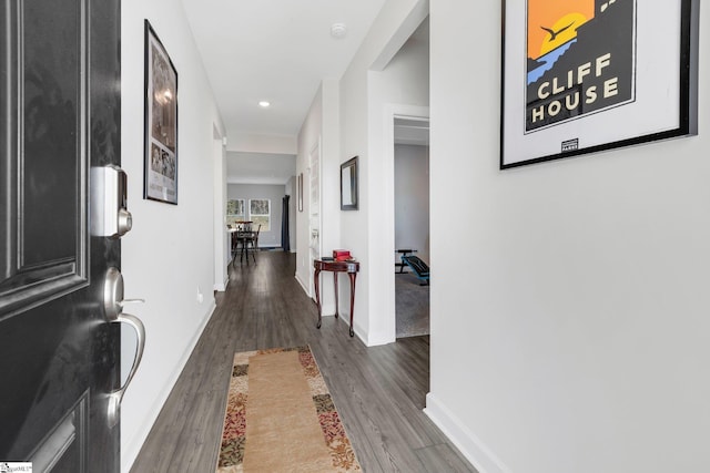 hall featuring dark wood-type flooring