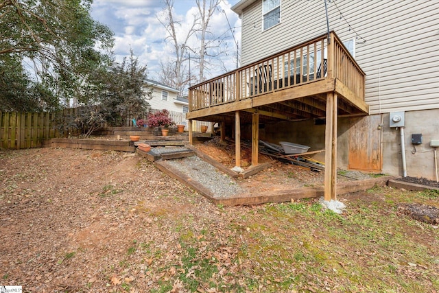 view of yard with a wooden deck