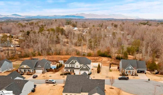 drone / aerial view with a mountain view