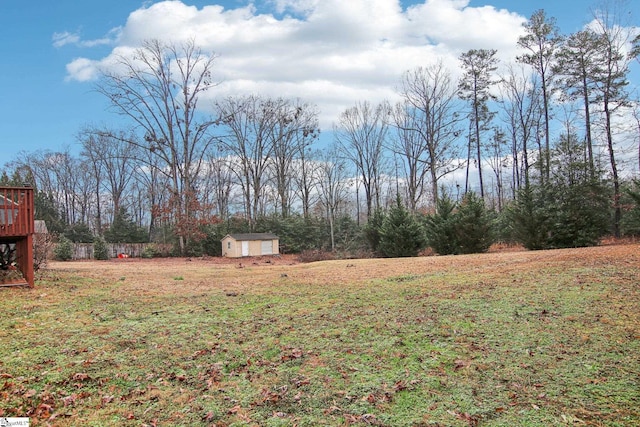 view of yard featuring a storage shed