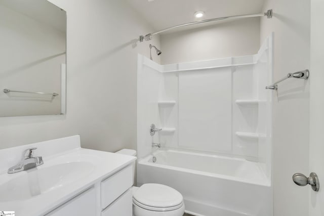 full bathroom featuring shower / bathtub combination, vanity, and toilet