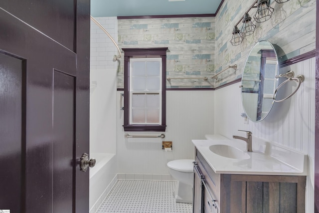 full bathroom featuring tile patterned flooring, vanity, shower / bathing tub combination, and toilet