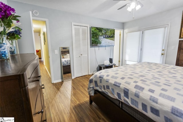 bedroom featuring ceiling fan and light hardwood / wood-style floors