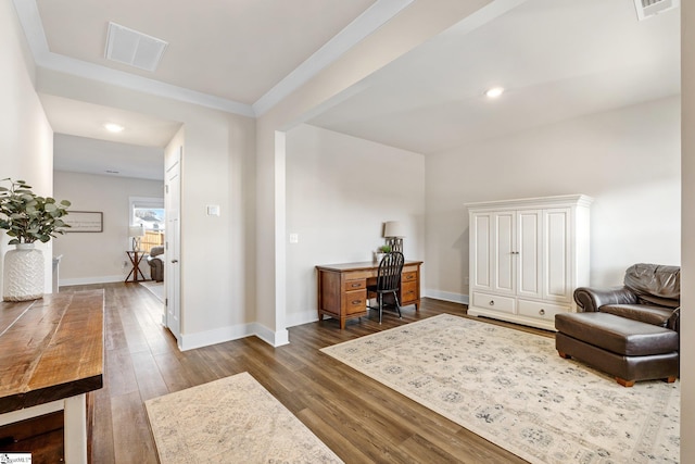 living area featuring dark hardwood / wood-style flooring