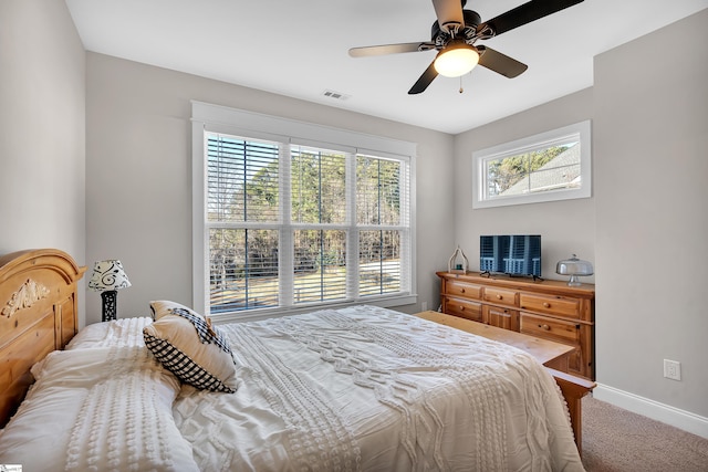 bedroom with carpet flooring and ceiling fan