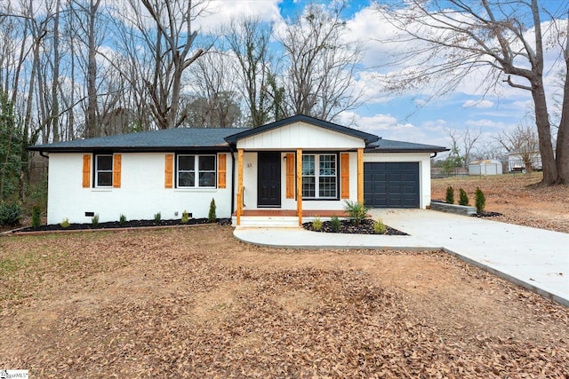 single story home with a garage