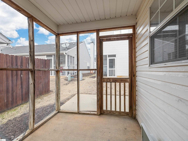 view of unfurnished sunroom