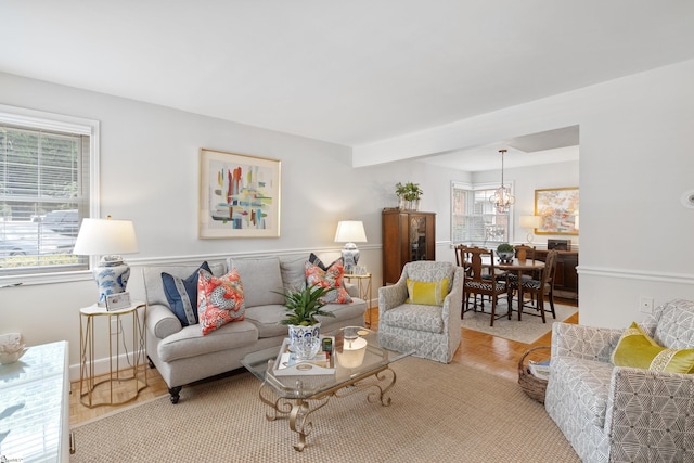 living room with light parquet flooring