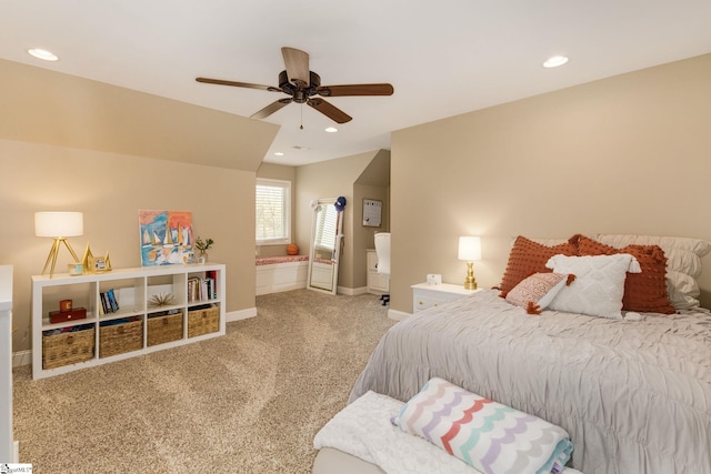 bedroom with carpet floors and ceiling fan