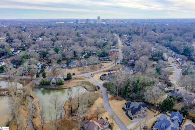 aerial view featuring a water view