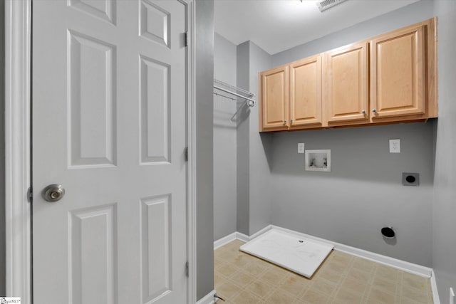 laundry area with cabinets, hookup for a washing machine, and electric dryer hookup