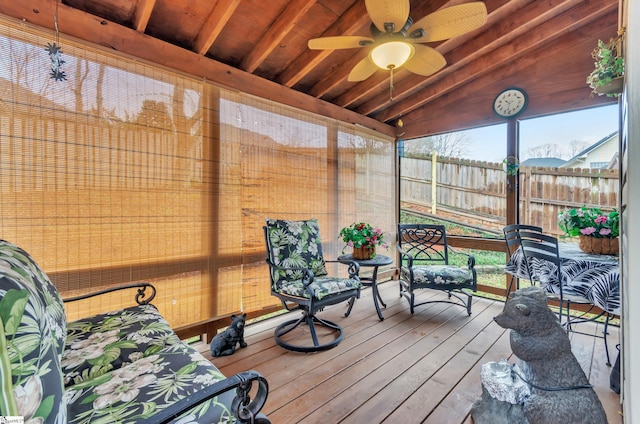234 Riverrun Dr, Spartanburg, SC 29302 - sunroom / solarium featuring wood ceiling, ceiling fan, and vaulted ceiling