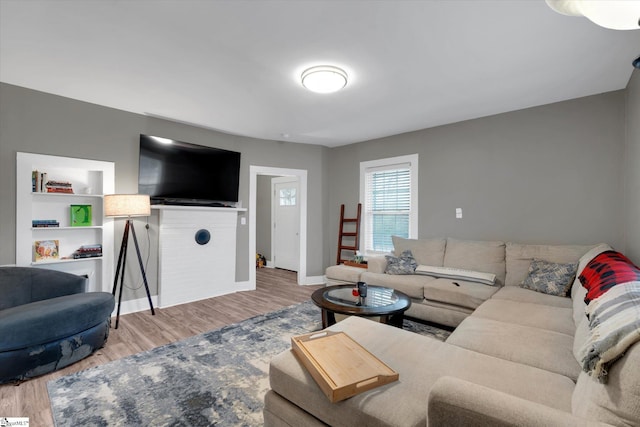 living room with hardwood / wood-style flooring