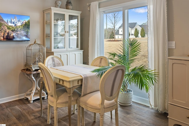 dining area featuring dark wood-type flooring