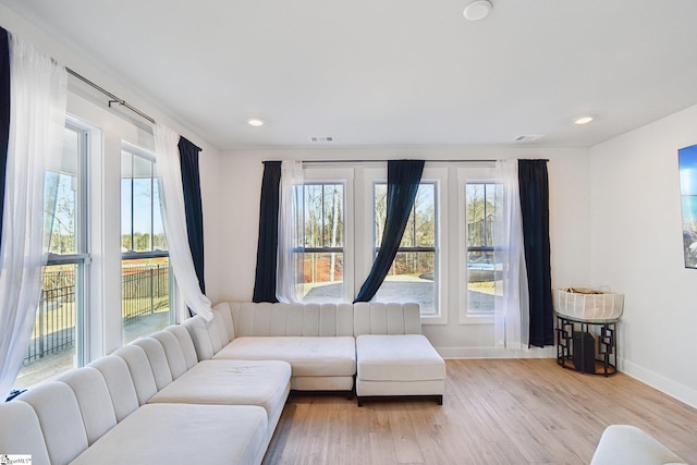 living room with a healthy amount of sunlight and light wood-type flooring